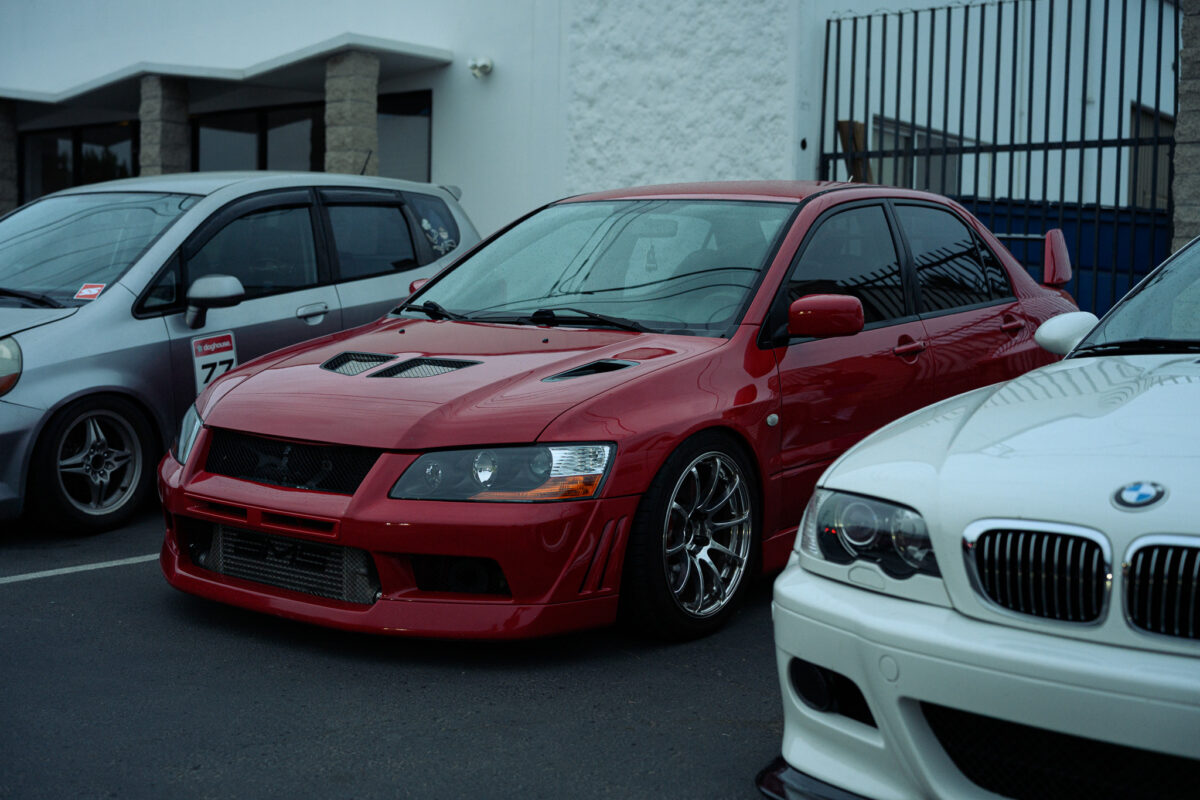 Red Mitsubishi Evo at a SoCal car meet